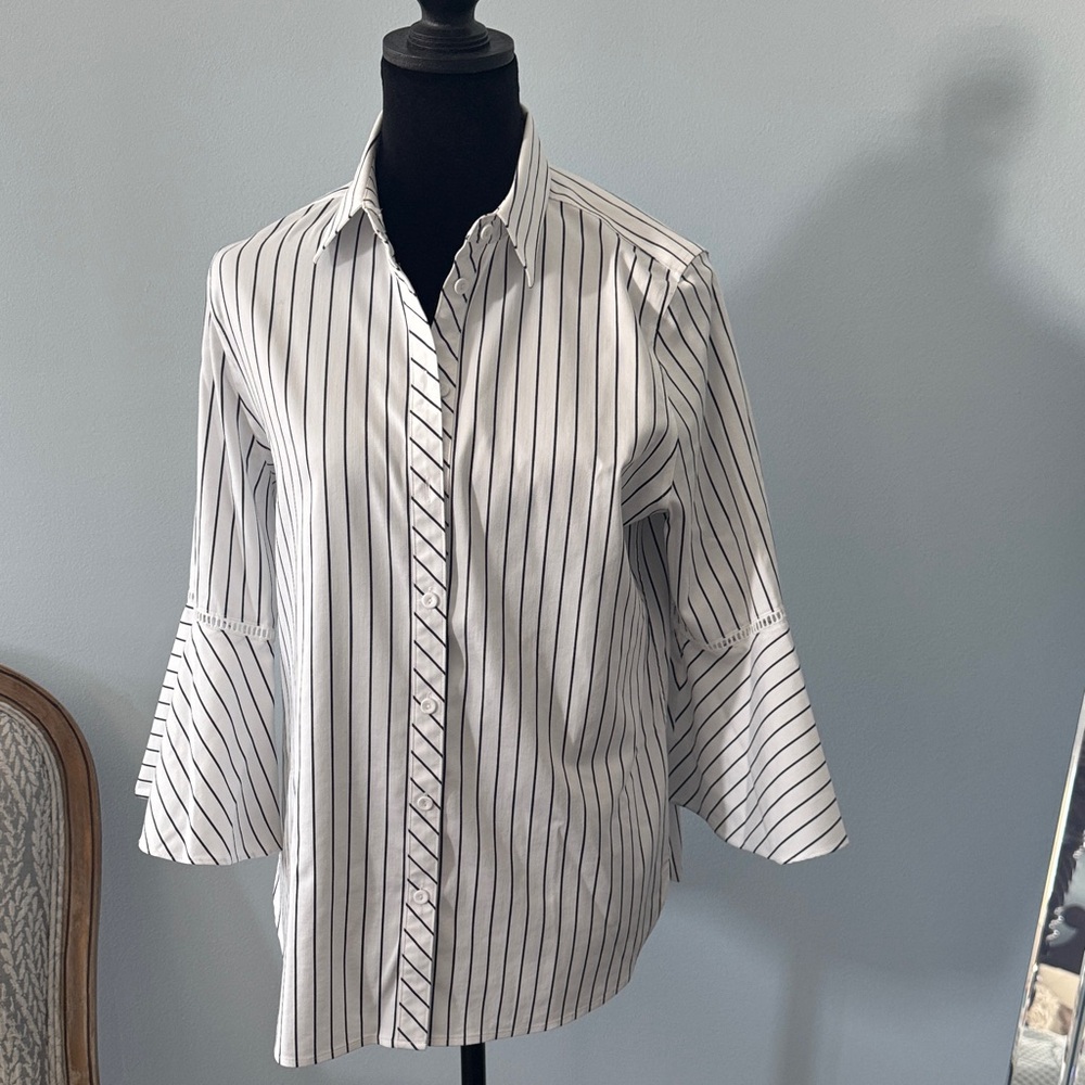 Chico's Black and White Striped Button Down Shirt